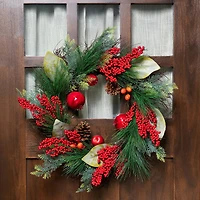 24" Unlit Autumn Harvest Mixed Pine, Berry & Nut Thanksgiving Fall Wreath
