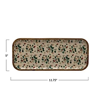 Hello Honey® 12" Strawberry Floral Pattern Enameled Acacia Wood Tray