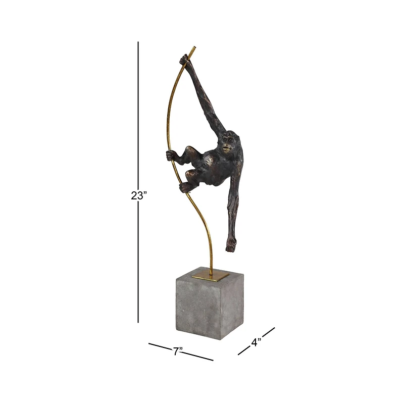 Black Resin Modern Sculpture, Monkey 23" x 7" x 5"