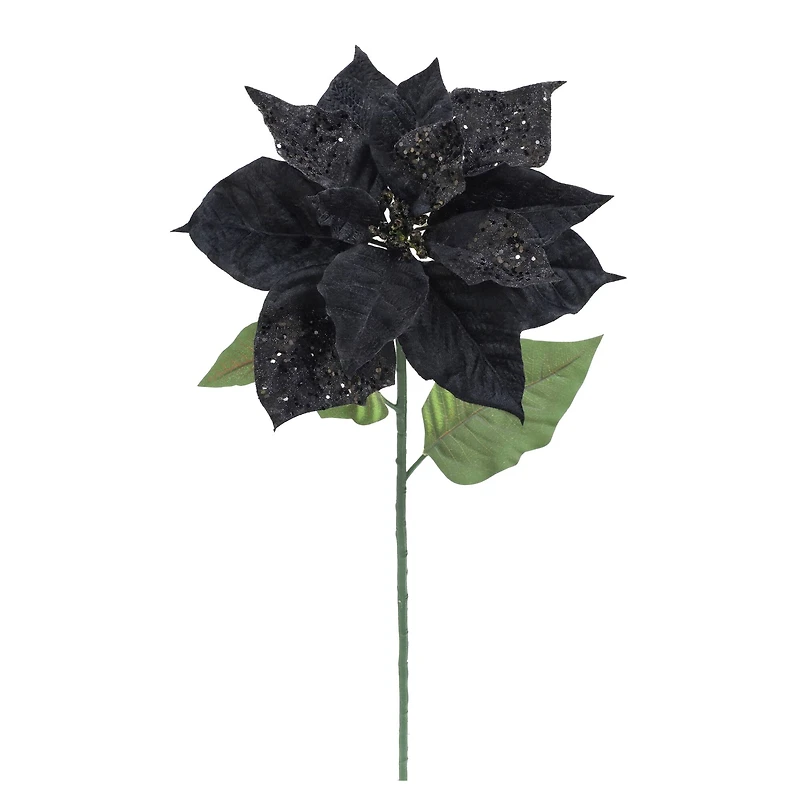 27" Black Glitter Poinsettia Stem by Ashland®