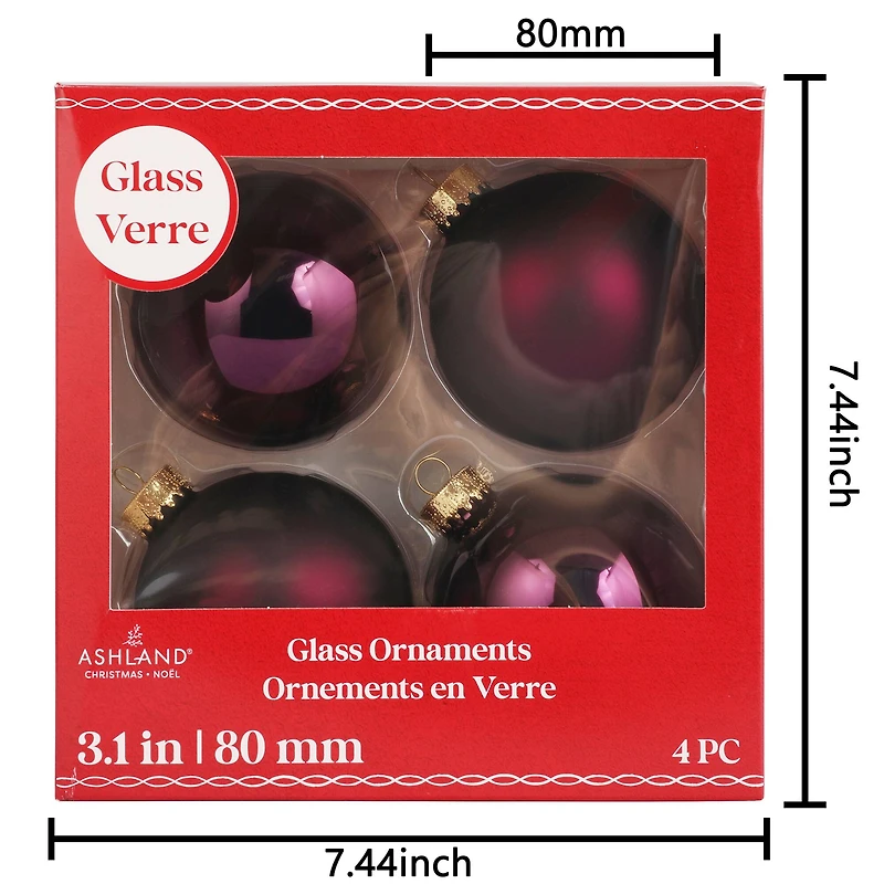 4 Pack 3.1" Purple Matte & Shiny Glass Ball Ornaments by Ashland®