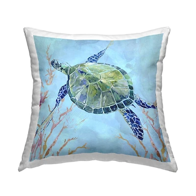 Stupell Industries Deep Sea Aquatic Tortoise Orange Kelp Water Turtle Throw Pillow 18" x 18"