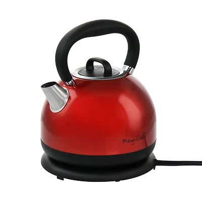 MegaChef 1.7L Red Cordless Half Round Electric Stainless Steel Tea Kettle