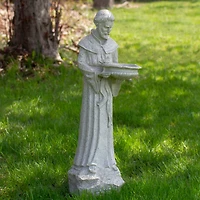 23.5" Speckled Ivory St. Francis of Assisi Religious Bird Feeder Outdoor Garden Statue