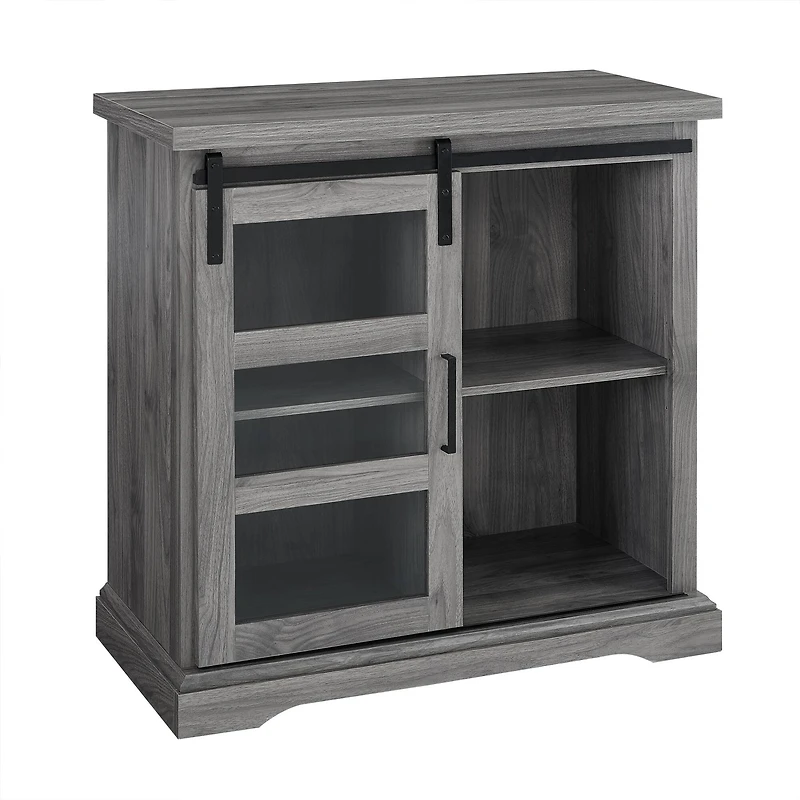 Walker Edison 32" Slate Grey Sliding Glass Door Modern Accent Cabinet 