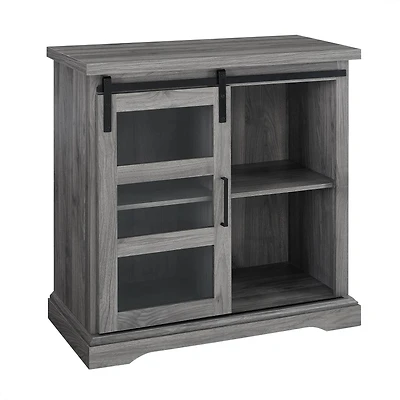 Walker Edison 32" Slate Grey Sliding Glass Door Modern Accent Cabinet 
