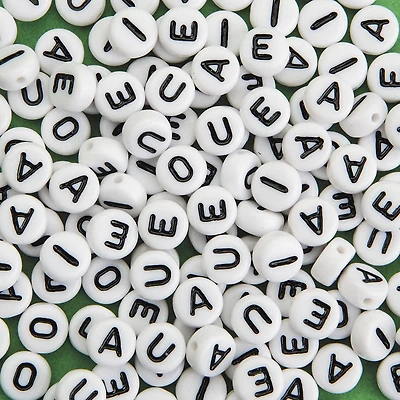 S&S® Worldwide White Plastic Vowel Beads, 6mm