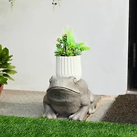 Glitzhome® 15.25" Frog Garden Statue Planter Stand