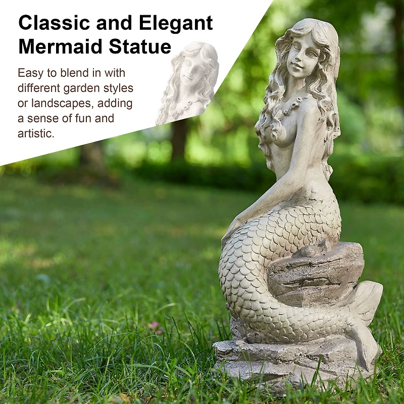 Glitzhome® 20" MGO Mermaid Garden Statue