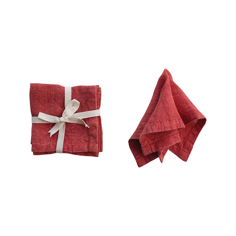 Hello Honey® Red Stonewashed Linen Cocktail Napkin Set
