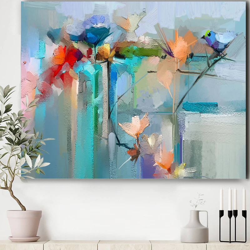 Designart - Abstract Red Blue And Pink Flowers