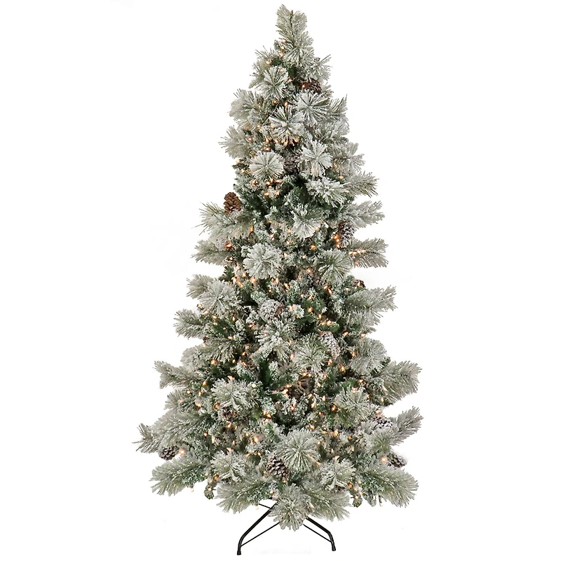 7.5ft. Pre-Lit Snowy Yorkshire Artificial Christmas Tree, Clear Lights