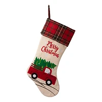 Glitzhome® 21" Embroidered Red Truck Linen Christmas Stocking