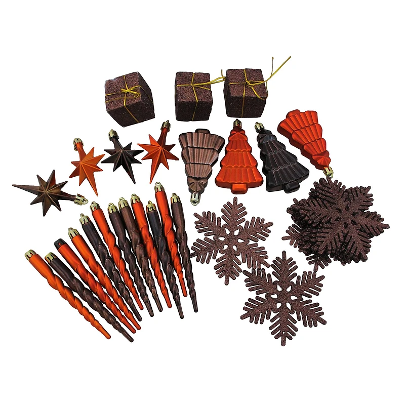125ct. Chocolate Brown & Burnt Orange Shatterproof 4-Finish Christmas Ornaments