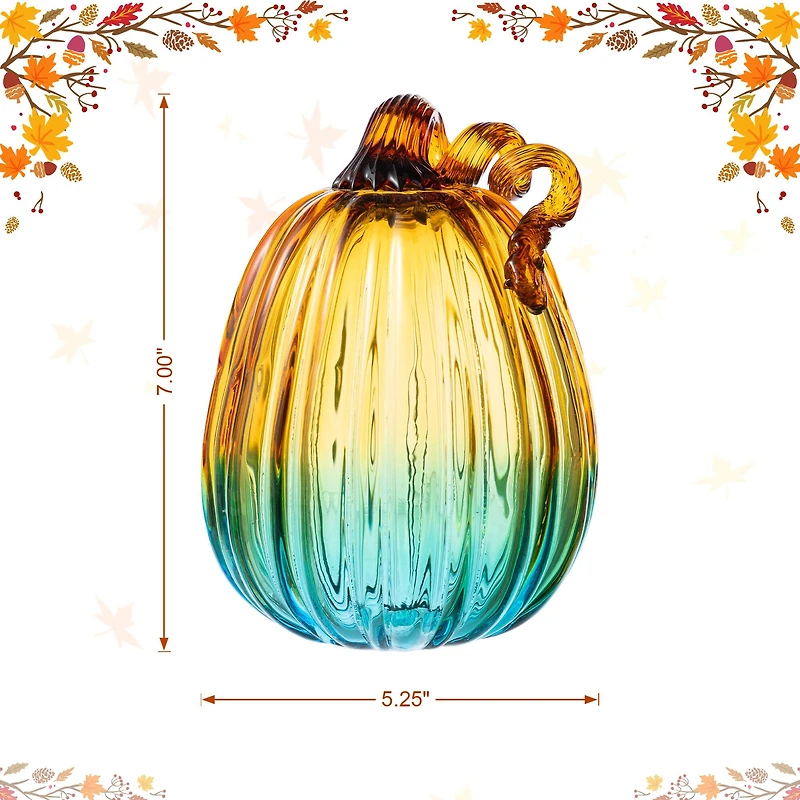 Glitzhome® 7" Gradient Turquoise Glass Pumpkin