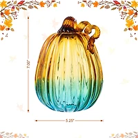 Glitzhome® 7" Gradient Turquoise Glass Pumpkin