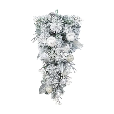 Glitzhome® 30"H Christmas Silver & White Ornament and Berry Teardrop