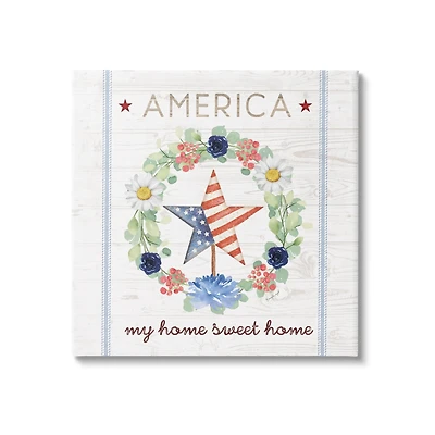 Stupell Industries America My Sweet Home Daisy Wreath Canvas Wall Art