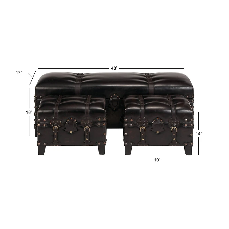 Dark Brown Cedar Traditional Storage Bench Set