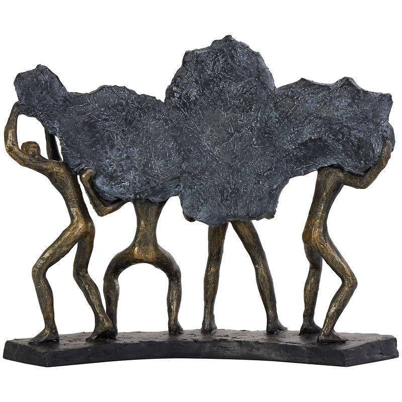 13" Bronze People Carrying Stone Sculpture