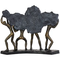 13" Bronze People Carrying Stone Sculpture