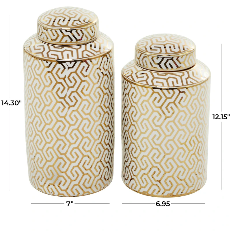 The Novogratz 12" Gold Ceramic Geometric Decorative Jars with Gold Accents Set