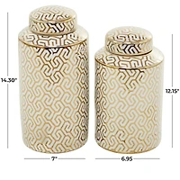 The Novogratz 12" Gold Ceramic Geometric Decorative Jars with Gold Accents Set
