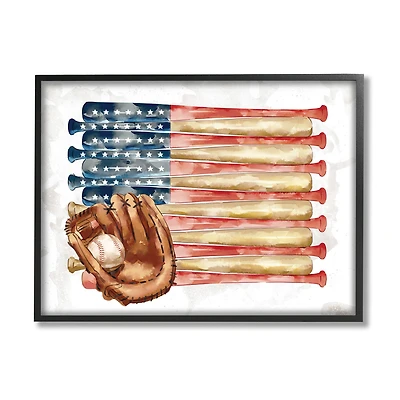Stupell Industries American Baseball Flag Children's Sports Mitt Framed Wall Art