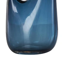 Blue Abstract Glass Vase with Cutout Handle & Elongated Opening