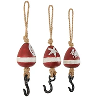 Red Wood Buoy Wall Hook with Jute Rope and Metal Hook Set