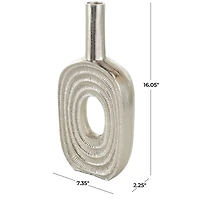 16" Silver Linear Etched Aluminum Circular Vase