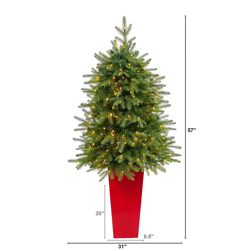 5ft. Pre-Lit Vancouver Fir Natural Look Artificial Christmas Tree in Tower Planter, Clear LED Lights