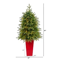 5ft. Pre-Lit Vancouver Fir Natural Look Artificial Christmas Tree in Tower Planter, Clear LED Lights