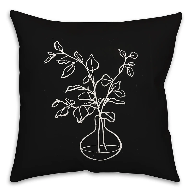 Black & White Line Floral Indoor/Outdoor Pillow
