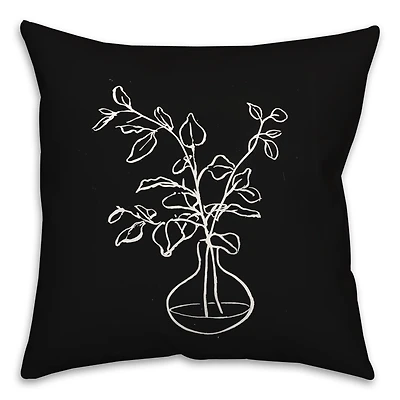 Black & White Line Floral Indoor/Outdoor Pillow