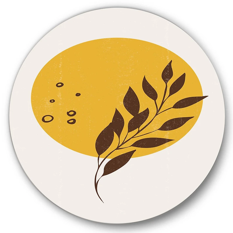 Designart - Abstract Yellow Sun and Moon With Tropical Leaf II