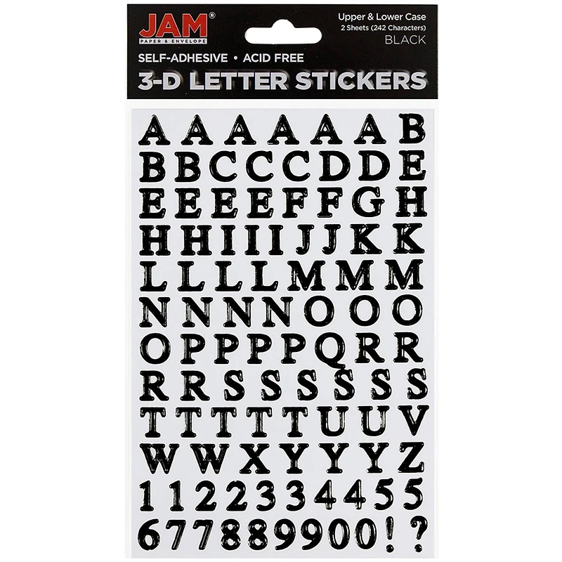 JAM Paper Black Upper & Lower Case Alphabet Letter Stickers