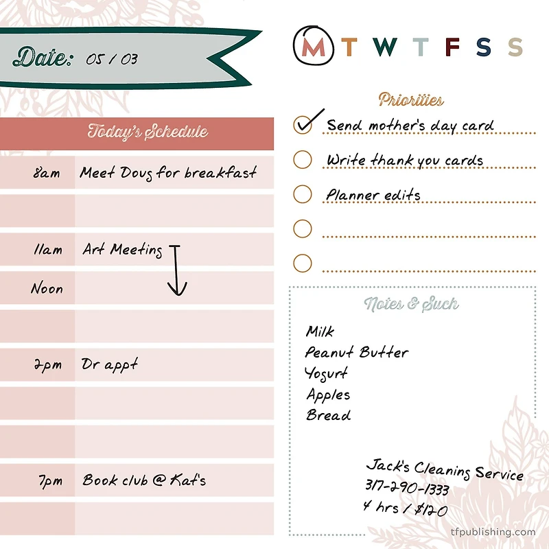 TF Publishing Undated Boho Daily Note Block Desktop