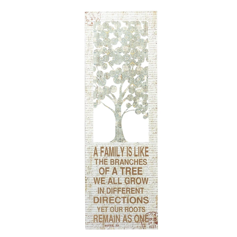 Beige Farmhouse Tree Metal Wall Decor, 36" x 12"
