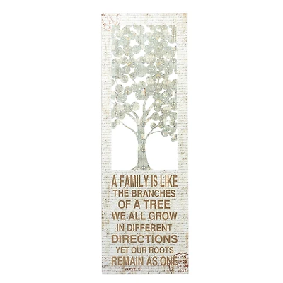 Beige Farmhouse Tree Metal Wall Decor, 36" x 12"