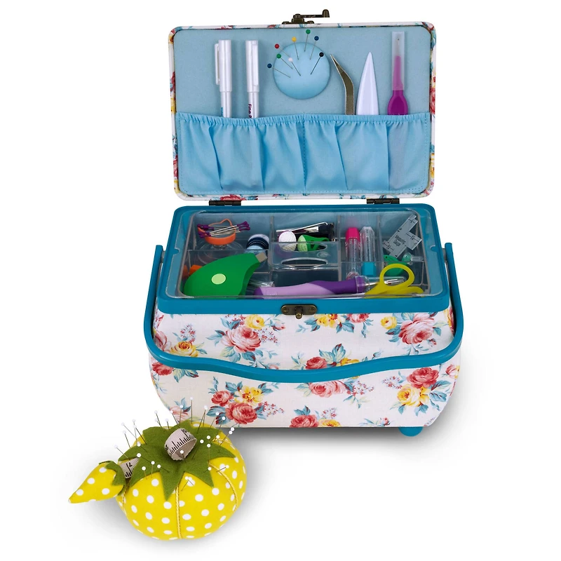 Dritz® Bright Floral Medium Curved Sewing Basket With Tomato Pincushion