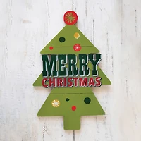 Hello Honey® 17.7" Green Merry Christmas Wood Christmas Tree Wall Décor