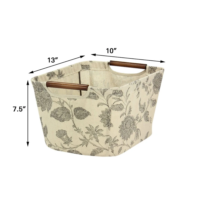 Household Essentials Storage Bin with Wood Handles (Small, Floral)