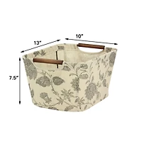 Household Essentials Storage Bin with Wood Handles (Small, Floral)