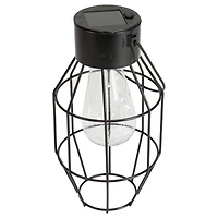 9.5" Black Geometric Oblong Outdoor Hanging Solar Lantern with Handle