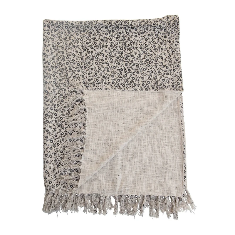 Hello Honey® Neutral Floral Pattern Cotton Throw Blanket with Fringe