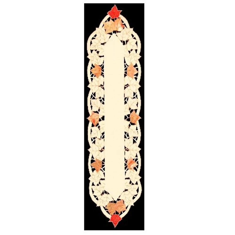 54" Beige & Red Autumn Elegance Embroidered Fall Leaf Table Runner
