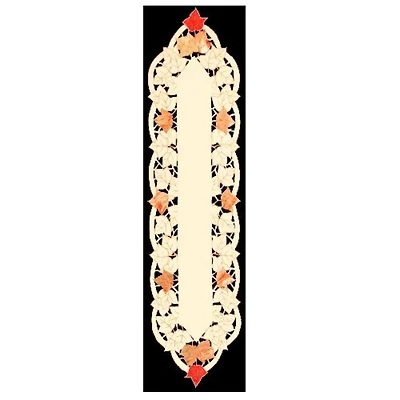 54" Beige & Red Autumn Elegance Embroidered Fall Leaf Table Runner