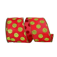 JAM Paper 2.5" x 10yd. Glitter Wired Red & Lime Dots Ribbon
