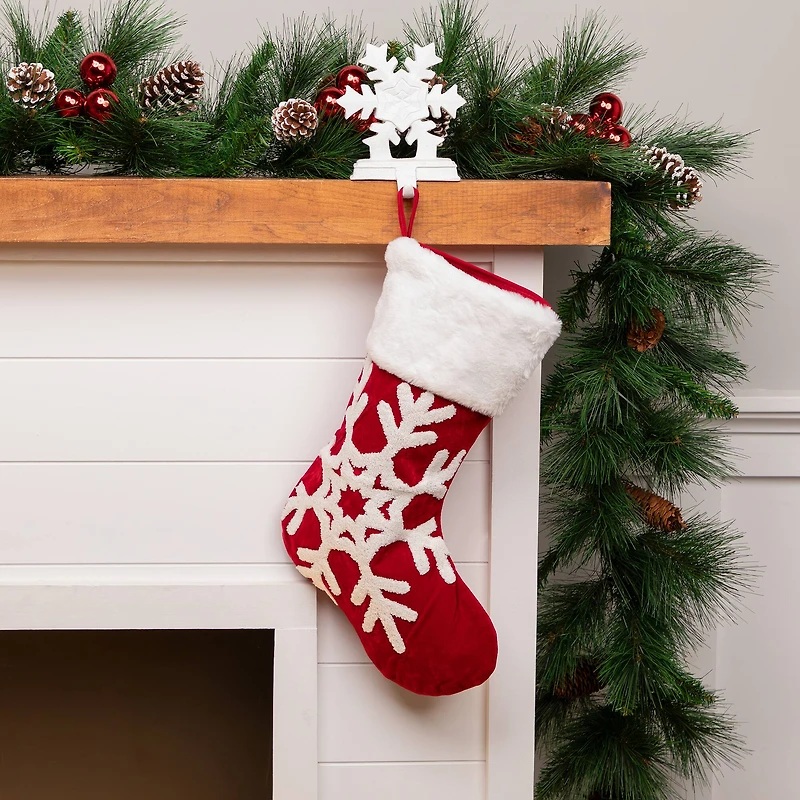 Reindeer and Snowflake Embroidered Christmas Stockings - 20" - Set of 3